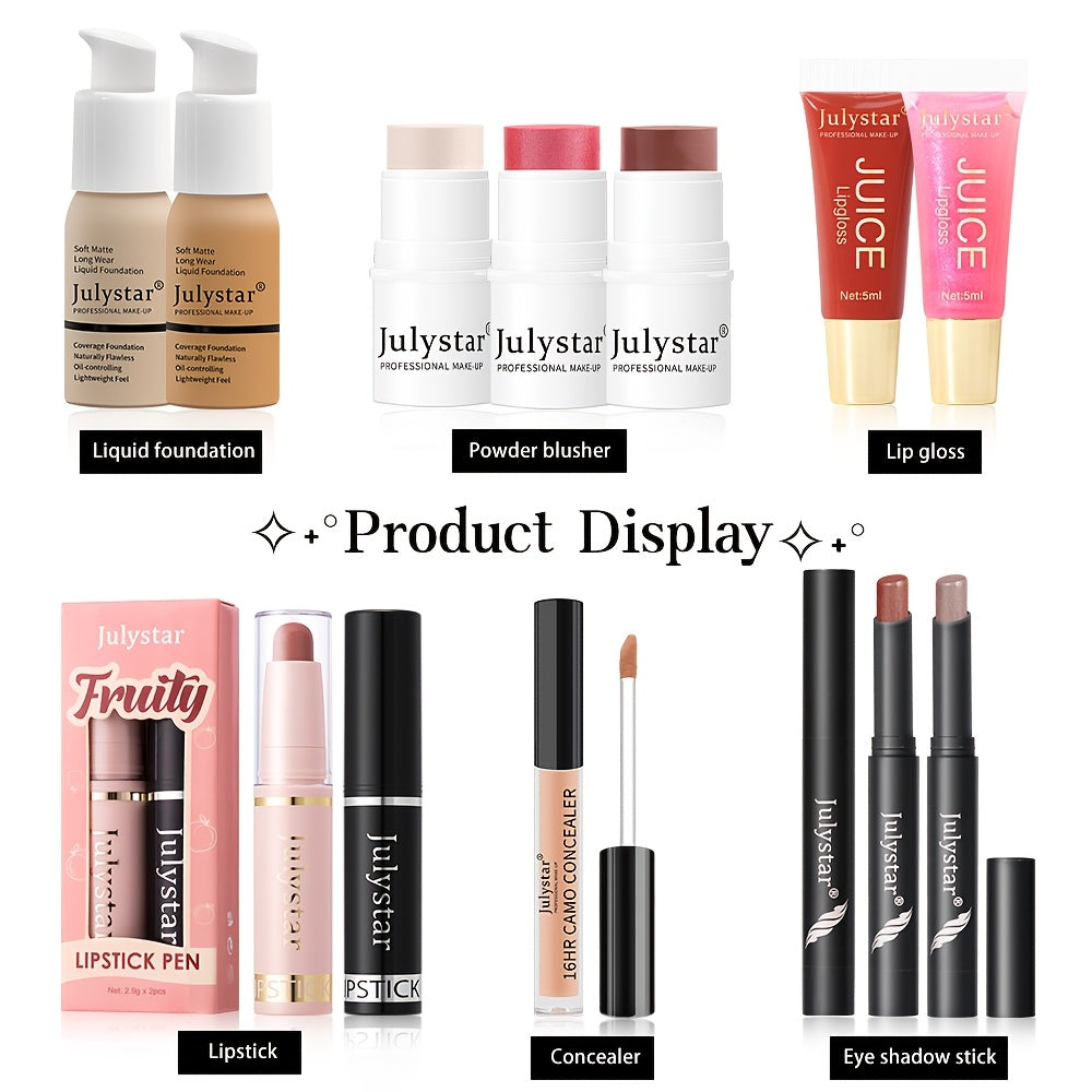 12pcs Makeup Gift Set with Foundation, Lip Gloss, Lipstick, Eyeshadow Stick, Blush - Includes Cosmetic Bag, Ideal for Women, Valentine'S Day, Holiday Gift for Girls, Liquid Form