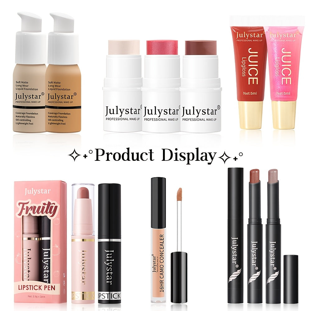 12pcs Makeup Gift Set with Foundation, Lip Gloss, Lipstick, Eyeshadow Stick, Blush - Includes Cosmetic Bag, Ideal for Women, Valentine'S Day, Holiday Gift for Girls, Liquid Form