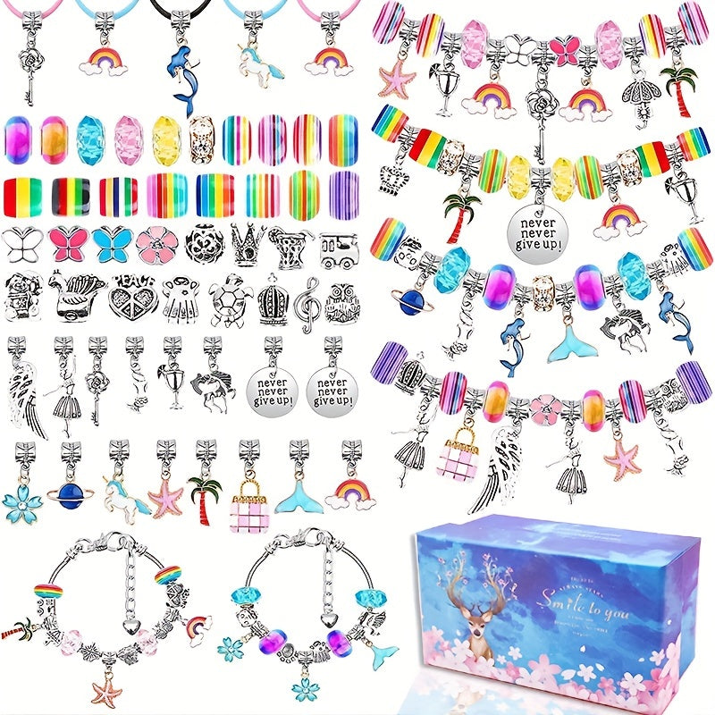 63/112pcs Bracelet Jewelry Making Kit Including Jewelry Beads Snake Chains, DIY Craft For Girls, Jewelry Making Set Gift Forbracelet Making Supplies