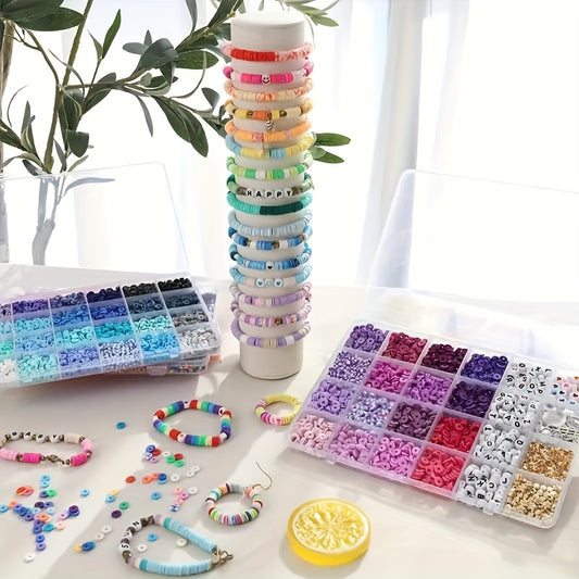 4800pcs 48 Color Clay Bead Bracelet Making Kit, Friendship Bracelet Kit Flat Polymer Clay Bead Spacer Beads for Jewelry Making Pendant Kit, DIY Crafts