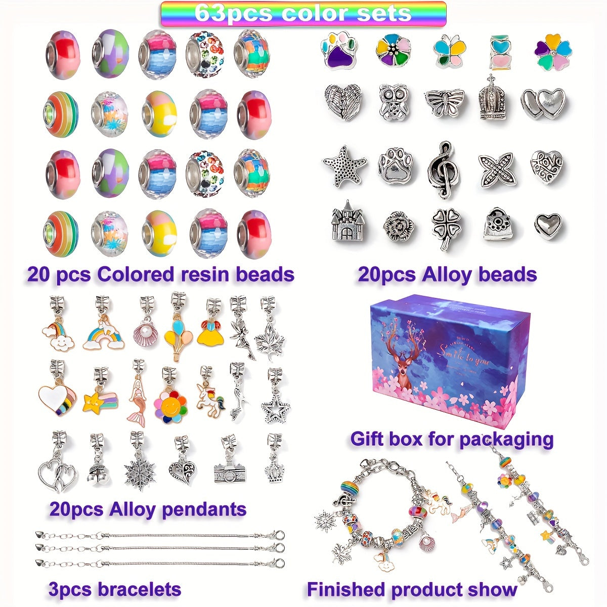 63/112pcs Bracelet Jewelry Making Kit Including Jewelry Beads Snake Chains, DIY Craft For Girls, Jewelry Making Set Gift Forbracelet Making Supplies