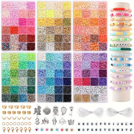 4800pcs 48 Color Clay Bead Bracelet Making Kit, Friendship Bracelet Kit Flat Polymer Clay Bead Spacer Beads for Jewelry Making Pendant Kit, DIY Crafts