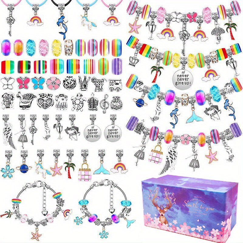 63/112pcs Bracelet Jewelry Making Kit Including Jewelry Beads Snake Chains, DIY Craft For Girls, Jewelry Making Set Gift Forbracelet Making Supplies