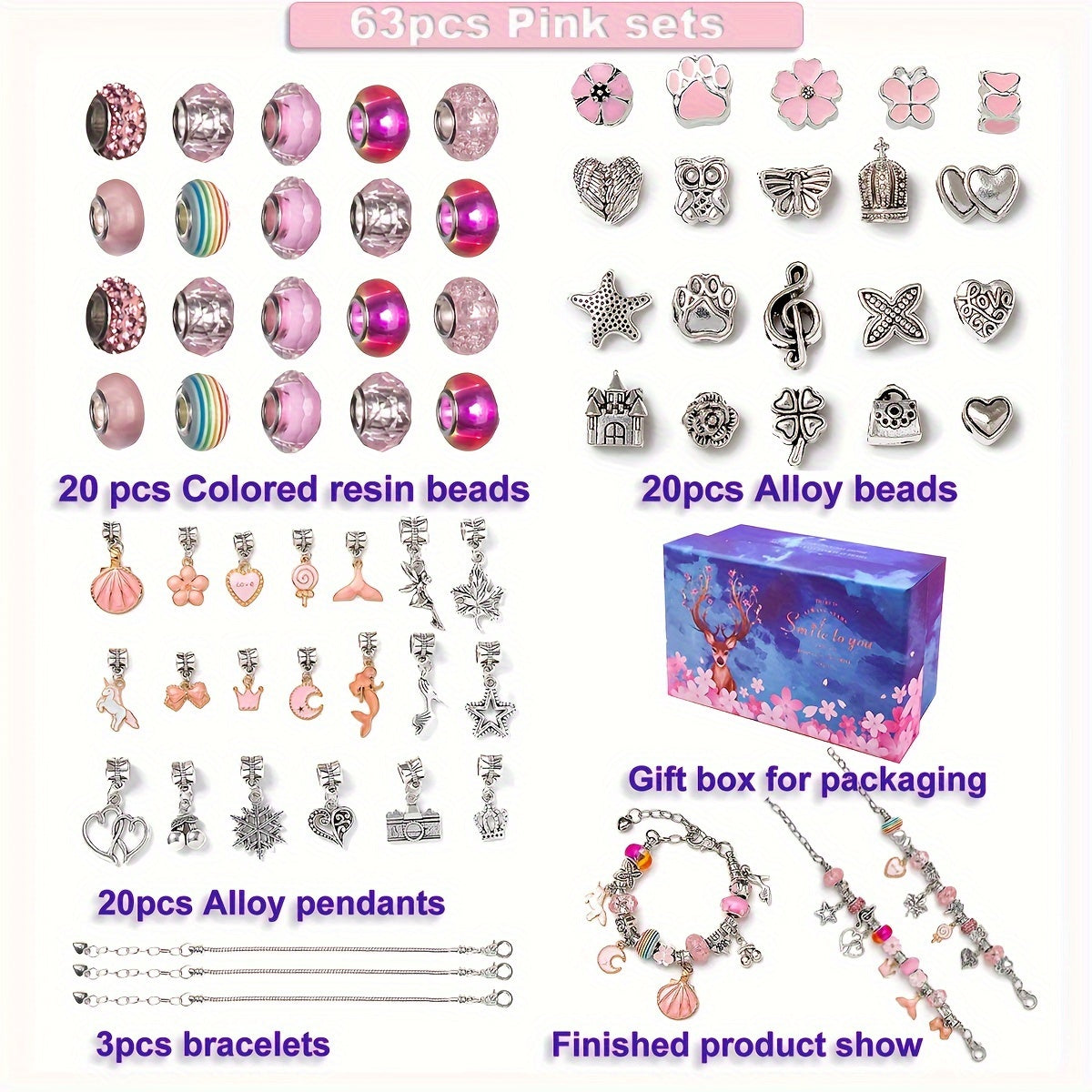 63/112pcs Bracelet Jewelry Making Kit Including Jewelry Beads Snake Chains, DIY Craft For Girls, Jewelry Making Set Gift Forbracelet Making Supplies