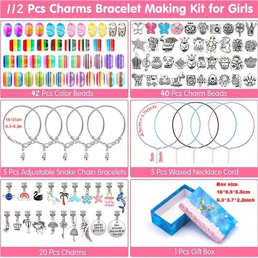 63/112pcs Bracelet Jewelry Making Kit Including Jewelry Beads Snake Chains, DIY Craft For Girls, Jewelry Making Set Gift Forbracelet Making Supplies