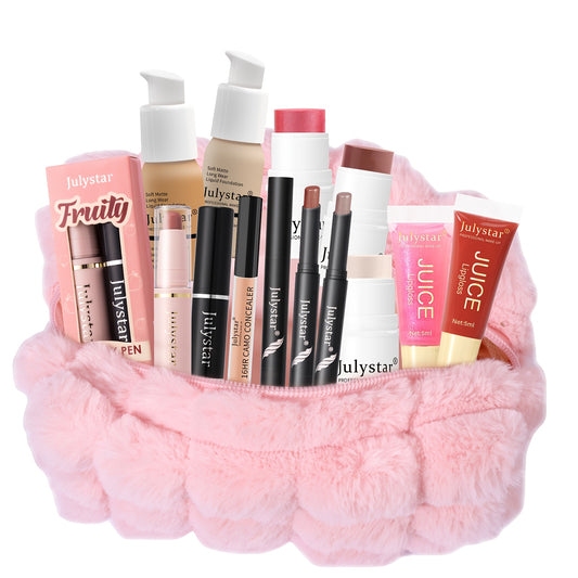 12pcs Makeup Gift Set with Foundation, Lip Gloss, Lipstick, Eyeshadow Stick, Blush - Includes Cosmetic Bag, Ideal for Women, Valentine'S Day, Holiday Gift for Girls, Liquid Form